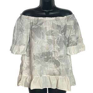 TERZO MILLENIO ITALY LINEN BLOUSE SZ S BOHO OFF THE SHOULDER PEASANT LAGENLOOK